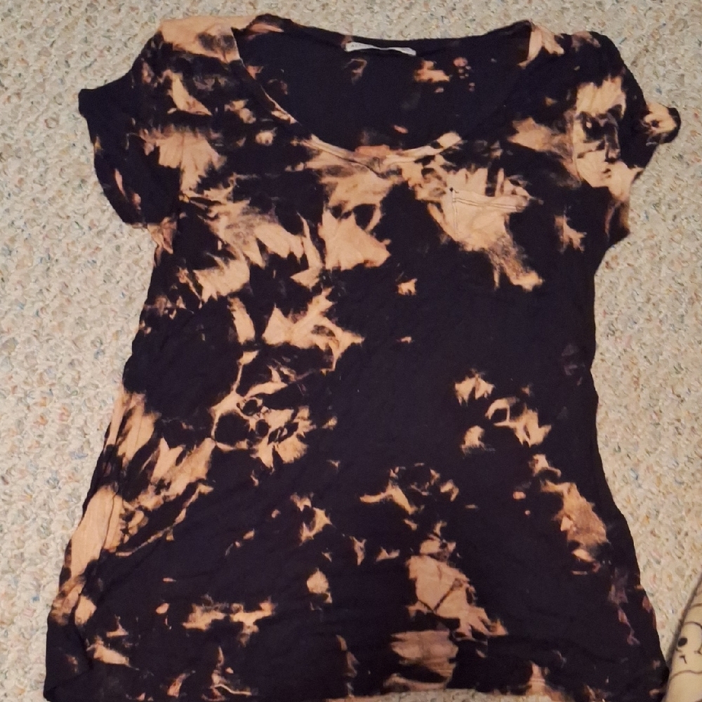 Active Basic Black and Tan Tie-Dye Short Sleeve Top